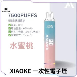 【17種口味】梟客XIAOKE 7500口一次性電子煙 - 水蜜桃