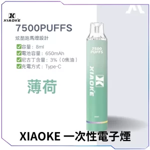 【17種口味】梟客XIAOKE 7500口一次性電子煙 - 薄荷